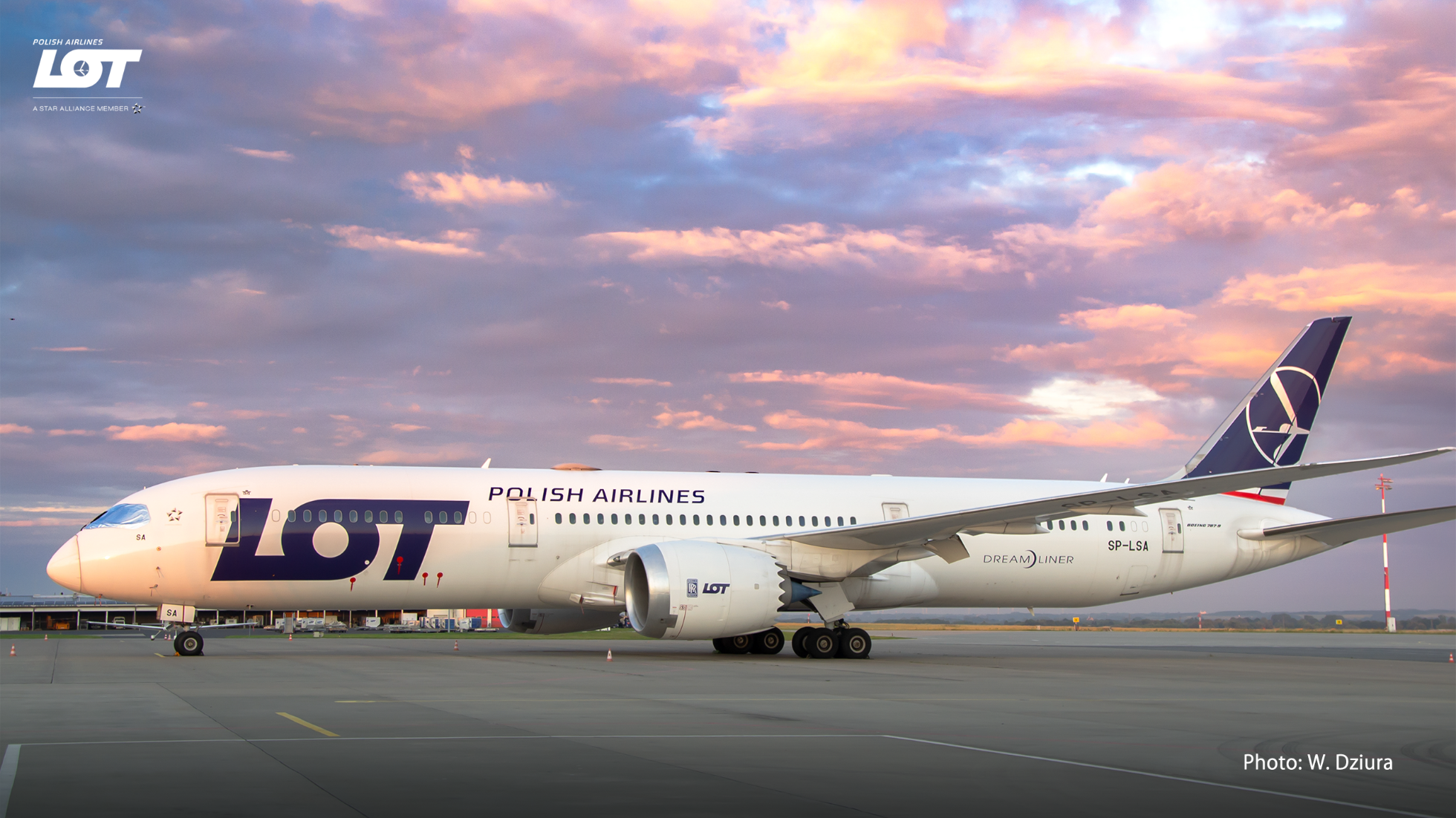 Dreamliner from the LOT fleet parked on the airport apron